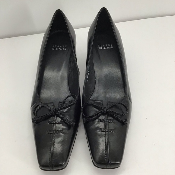 Stuart Weitzman Leather Kitten Heel Classic Pumps Bow Career Black Size 7.5N - Picture 8 of 9